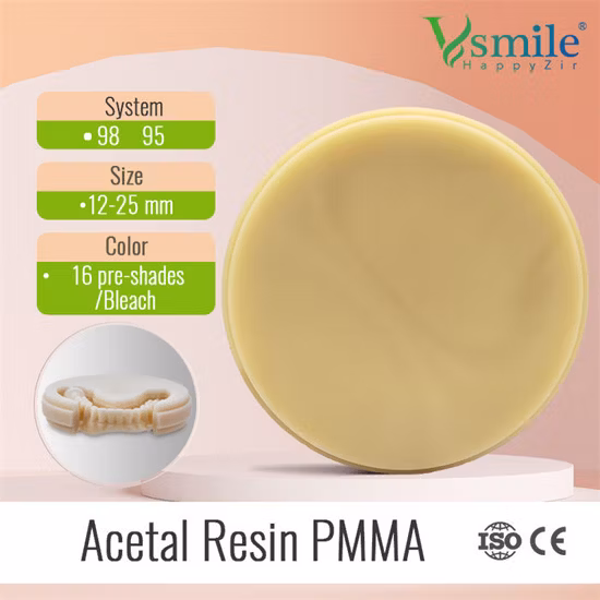 Disco Dental PMMA de Acetal de 95mm, espacios en blanco flexibles A2 A3, bloques multicapa de Color transparente para Zirkon Zahn